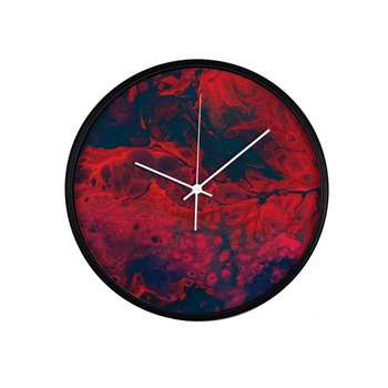 Ceas perete, produs DekoStore, pentru birou, living sau showroom, cu mecanism silentios, Rosu sangeriu, diametru 30 cm, rama neagra din plastic Ceas perete, produs DekoStore, pentru birou, living sau showroom, cu mecanism silentios, Rosu sangeriu, diametru 30 cm, rama neagra din plastic