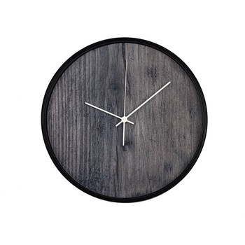 Ceas perete, produs DekoStore, pentru birou, living sau showroom, cu mecanism silentios, Sectiune lemn, diametru 30 cm, rama neagra din plastic Ceas perete, produs DekoStore, pentru birou, living sau showroom, cu mecanism silentios, Sectiune lemn, diametru 30 cm, rama neagra din plastic