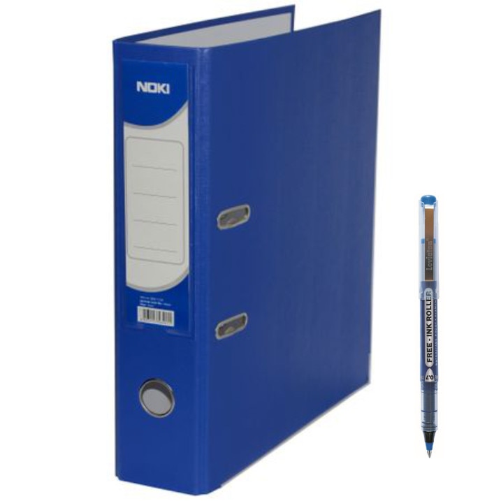 Biblioraft plastifiat Noki, cotor 7.5 cm, albastru, A4 25 buc/cutie + Roller CONE 0.7