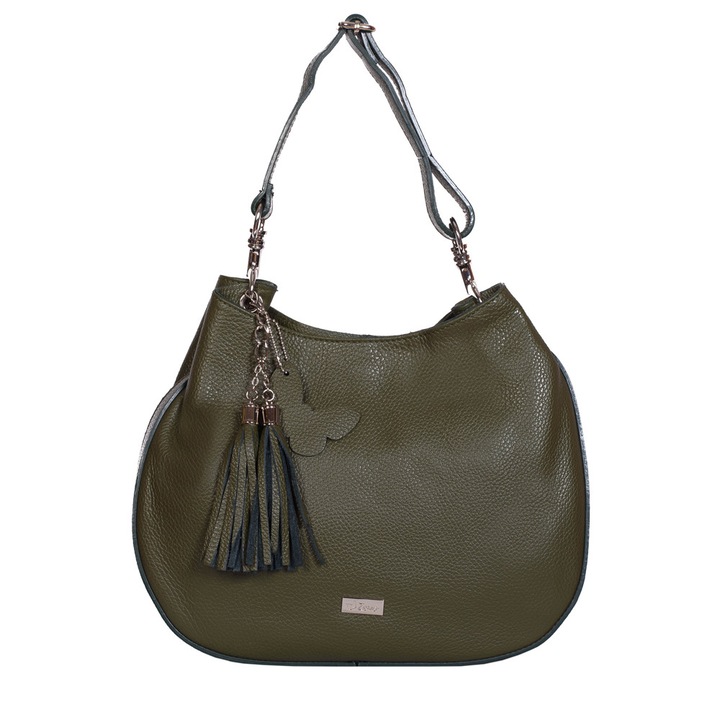 Geanta dama medie kaki piele naturala anabela