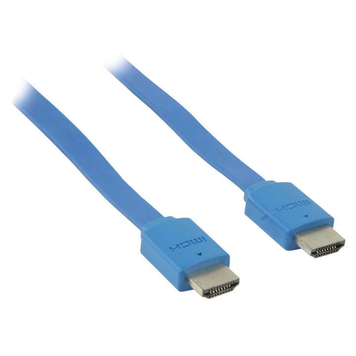Cablu HDMI Valueline, HDMI tata HDMI tata, High Speed cu Ethernet, plat, 2 m, albastru