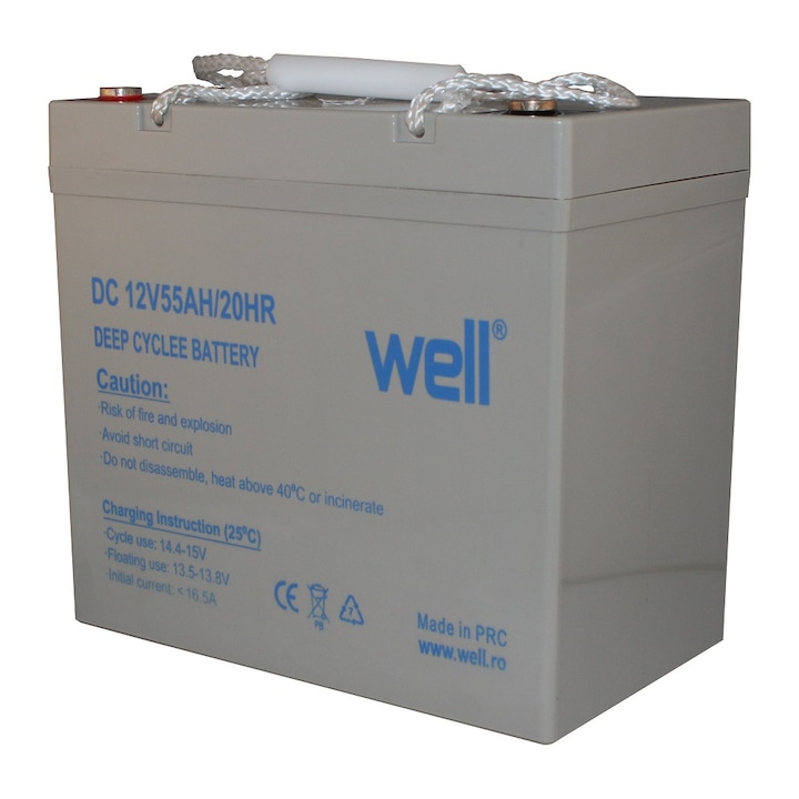 Оловна акумулаторна батерия Well, Дълбок цикъл, 12V 55AH, 228x138x214mm