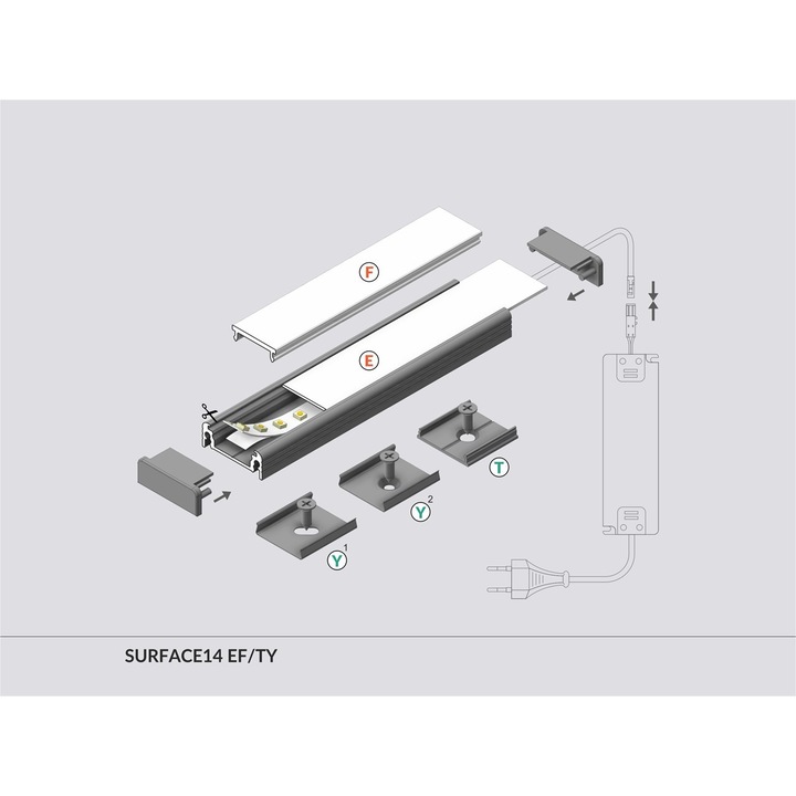 Profil aluminiu pentru banda LED - SURFACE14 - 1m - anodizat