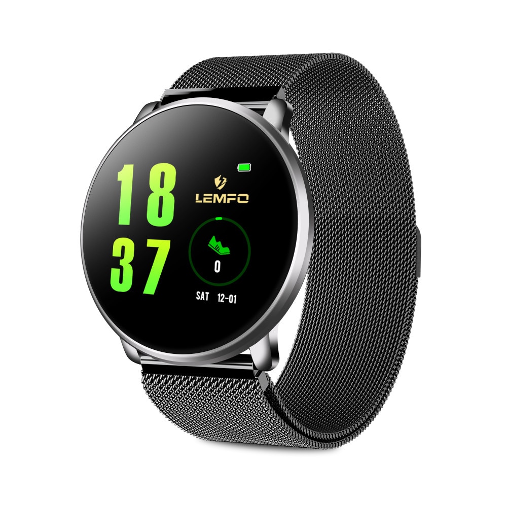 Ceas Smartwatch Lemfo LT03 original lentila de sticla durificata 1.33 inch TFT IPS 240 240 multiple functii BT 4.0 BLE curea metalica neagra eMAG.ro