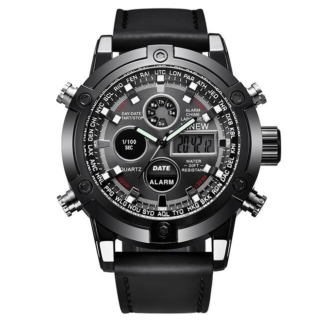 Ceas Barbatesc Quartz XINEW Casual Elegant Negru, CP99467NU, curea din piele, afisaj analog-digital