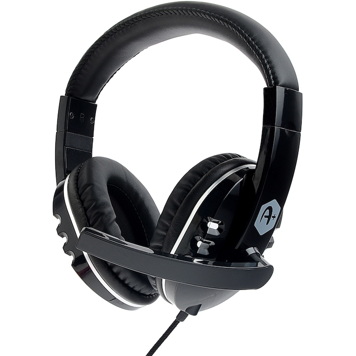 A+ Gaming mikrofonos fejhallgató, Hangerőszabályozó, 32Ohm, 3.5mm, Fekete