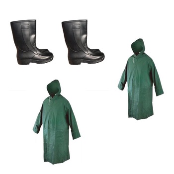 Pachet 2 bucati Pelerina de ploaie impermeabila, verde, XL + 2 bucati Cizme de cauciuc antiderapante, marimea 45/46 Pachet 2 bucati Pelerina de ploaie impermeabila, verde, XL + 2 bucati Cizme de cauciuc antiderapante, marimea 45/46