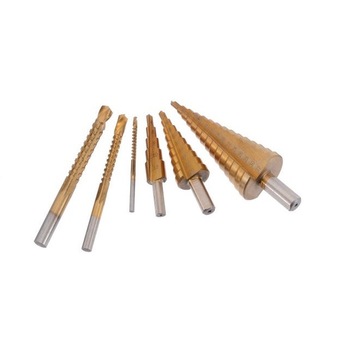 Freza metal conica in trepte 4-30 mm, set 3 bucati + 3 burghie 3,6,8 mm Freza metal conica in trepte 4-30 mm, set 3 bucati + 3 burghie 3,6,8 mm