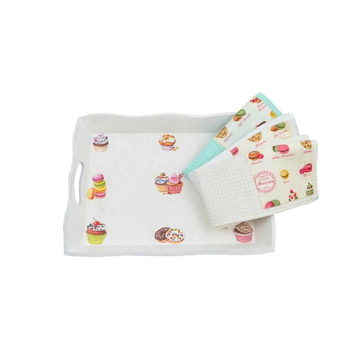 Set Bucatarie Sweets, cu Tavita si Prosoape de Bucatarie