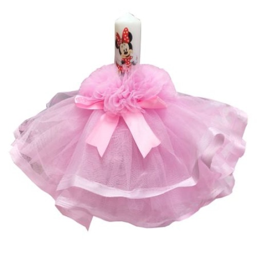 Lumanare de botez, roz, Minnie imprimat, 28 cm