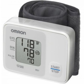 Tensiometru de incheietura compact Omron RS1, complet automat cu tehnologie Intellisense , Alb Tensiometru de incheietura compact Omron RS1, complet automat cu tehnologie Intellisense , Alb