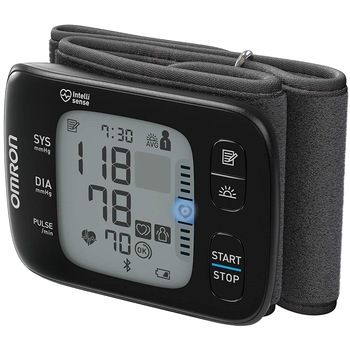 Tensiometru de incheietura Omron RS7, Bluetooth, 2 utilizatori, 100 de masuratori, Negru Tensiometru de incheietura Omron RS7, Bluetooth, 2 utilizatori, 100 de masuratori, Negru