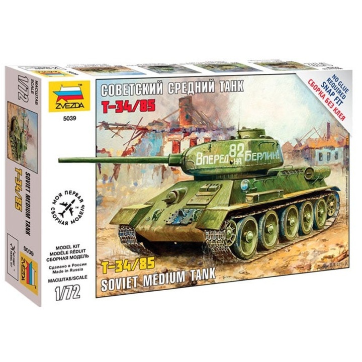 Kit Macheta Militara usor asamblat fara adeziv Zvezda T-34/85 +14ani 1:72 ZVEZ 5039