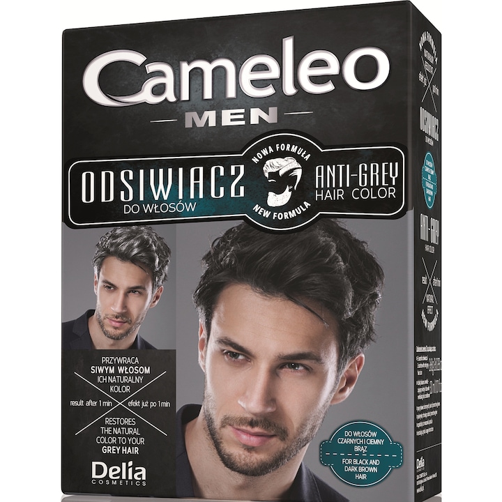 Боя за сива коса Cameleo Men черен/тъмен сатен, Delia Cosmetics, 2 x 8g