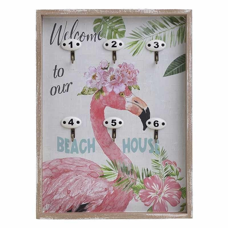 Cuier pentru chei Beach Flamingo, MDF, multicolor, 26 x 3 x 35 cm