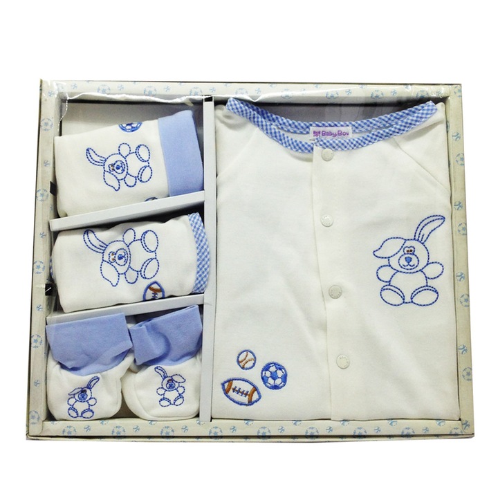 Set pentru nou nascut, Babybow, 4 Piese, Albastru, Baieti, 0-3 Luni