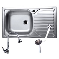 Set chiuveta inox anticalcar de blat + baterie pipa flexibila + sifon cu preaplin, 43.5x76 cm, cuva stanga
