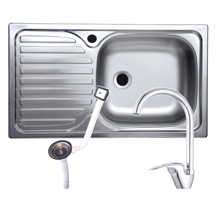 Комплект Italbox GENPE617 мивка + батерия за кухня лебед и сифон, Сребрист