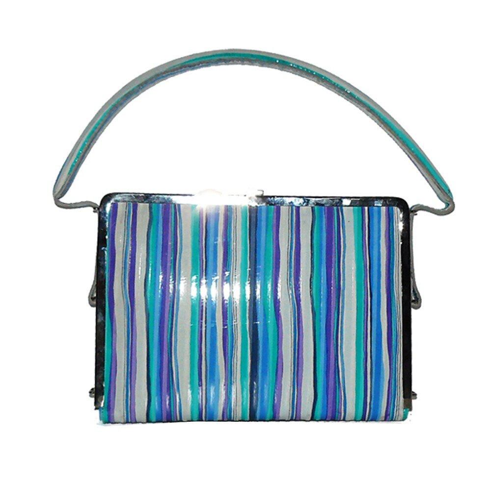 Geanta de mana de dama, din piele naturala, albastru multicolor, Cocktail KDM