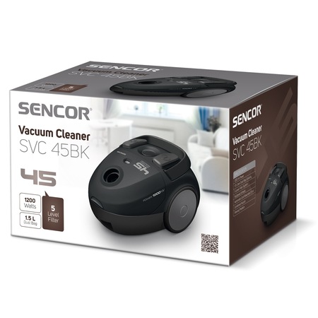 Aspirator cu sac Sencor SVC 45BK, 1.5 l, Maner telescopic, 1200 W, Negru