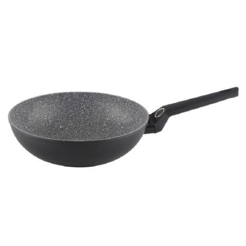 Tigaie wok , Diametru 28 cm, Material aluminiu, Strat granit, Maner ergonomic si Set cutite 3 piese