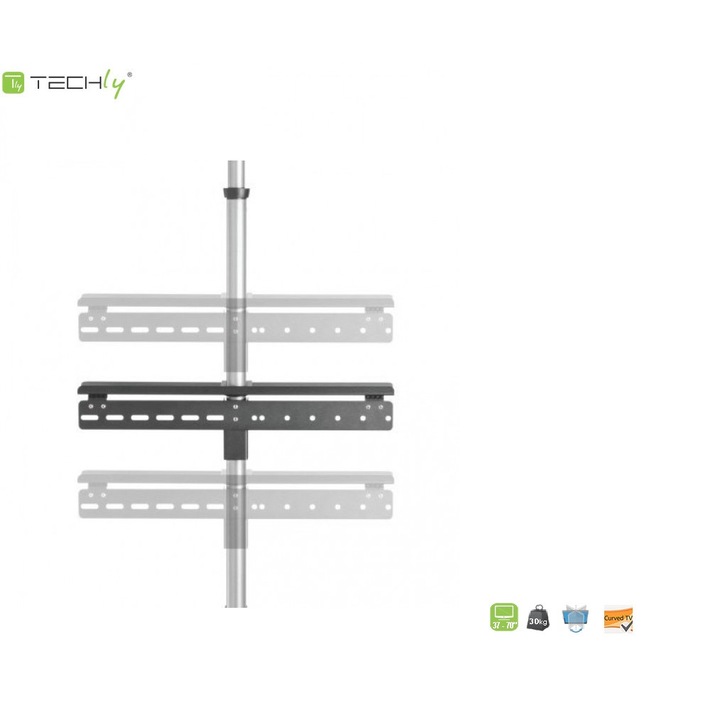 Стойка за телевизор Techly за под/таван, 37"-70" 30 VESA, сребристо/черно