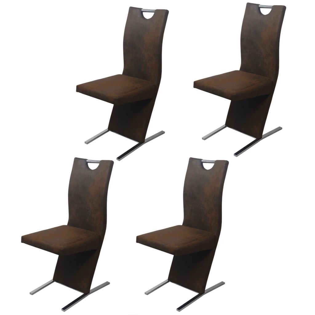 Set de 4 scaune de bucatarie, vidaXL, Piele artificiala si cadru din otel, Maro, 40.5 x 61 x 99 cm