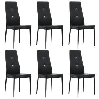 Set de 6 scaune de bucatarie cu cadru metalic, vidaXL, piele artificiala, Negru, 43 x 43.5 x 96 cm Set de 6 scaune de bucatarie cu cadru metalic, vidaXL, piele artificiala, Negru, 43 x 43.5 x 96 cm