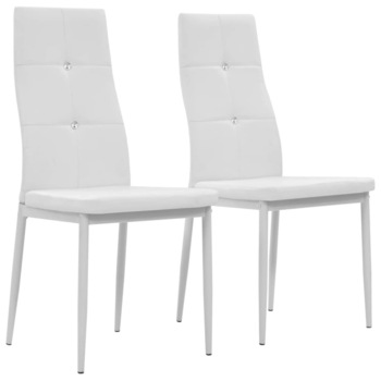 Set de 2 scaune de bucatarie cu spatar decorat, vidaXL, Piele artificiala, Alb, 43 x 43.5 x 96 cm Set de 2 scaune de bucatarie cu spatar decorat, vidaXL, Piele artificiala, Alb, 43 x 43.5 x 96 cm