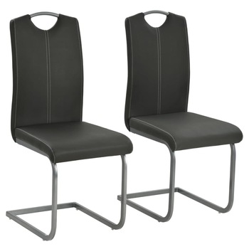 Set de 2 scaune de bucatarie, vidaXL, Piele artificiala, Gri inchis, 43 x 55 x 100 cm