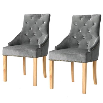 Set de 2 scaune de bucatarie cu tapiterie de catifea si cadru de lemn, vidaXL, Argintiu, 52 x 58 x 96 cm