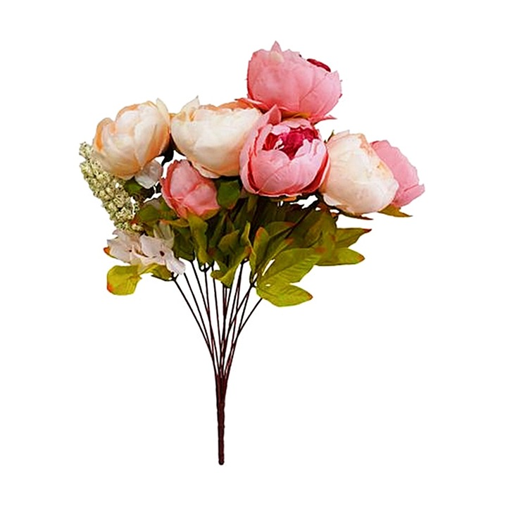 Buchet bujori roz artificiali Paulette 45cm, Vintage