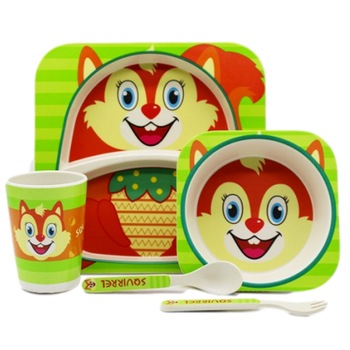 Set de masa si tacamuri pentru copii din fibra de bambus, FizioTab® Kids - Farfurie 2 compartimente, cana, bol, furculita si lingurita, serviciu de masa bebe, set hranire 5 piese, vesela mic dejun, pranz, cina, Veverita Set de masa si tacamuri pentru copii din fibra de bambus, FizioTab® Kids - Farfurie 2 compartimente, cana, bol, furculita si lingurita, serviciu de masa bebe, set hranire 5 piese, vesela mic dejun, pranz, cina, Veverita