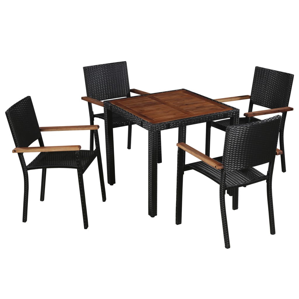 Set mobilier de gradina, 5 piese, 1 masa si 4 scaune, vidaXL, Poliratan, Negru