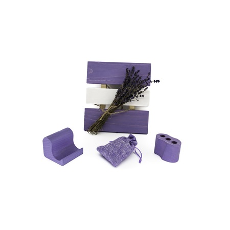 Pachet Cadou Lemnob Tablou Din Lemn Cu Lavanda Lucrat Manual Din Lemn De Brad 20 X 20 X 5 Cm Suport De Pixuri Culoare Mov Suport Telefon Lucrat Manual Din