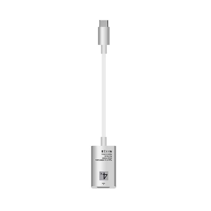 USB 3.1 Type C към HDMI 4K кабел (женски) - Type C HUB адаптер за HDMI видео 20 см, за Samsung Xiaomi и устройства с Type C щепсел, Бял, BBL670
