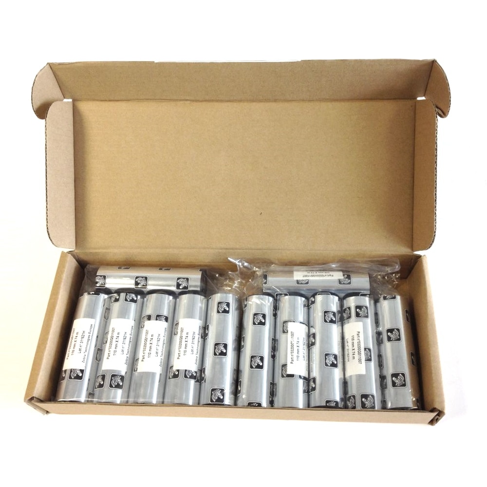 Set riboane termice Zebra 3200, ceara si rasina, 110 mm x 74 M, negru, OUT, 12 buc