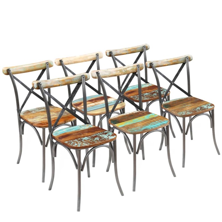 Set scaune de bucatarie vidaXL, 6 buc., lemn masiv reciclat, 51 x 52 x 84 cm, 15 kg