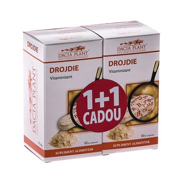 Drojdie supliment alimentar, 1+1, 60 capsule, Dacia Plant543 Drojdie supliment alimentar, 1+1, 60 capsule, Dacia Plant543