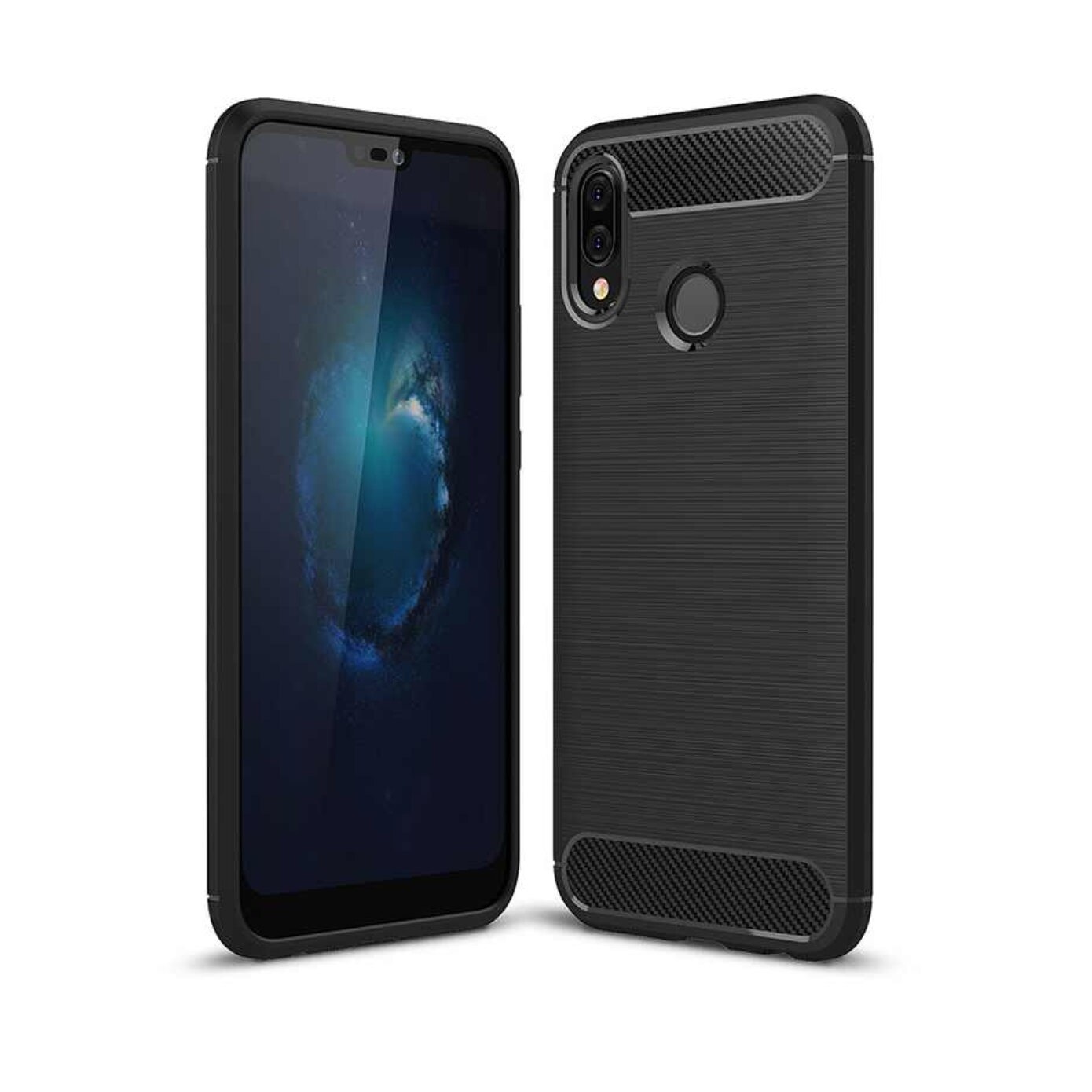 Husa de protectie BIBILEL cu insertii carbon pentru Huawei P20 Lite, protectie spate, bumper, capac de protectie, Negru, BBL671