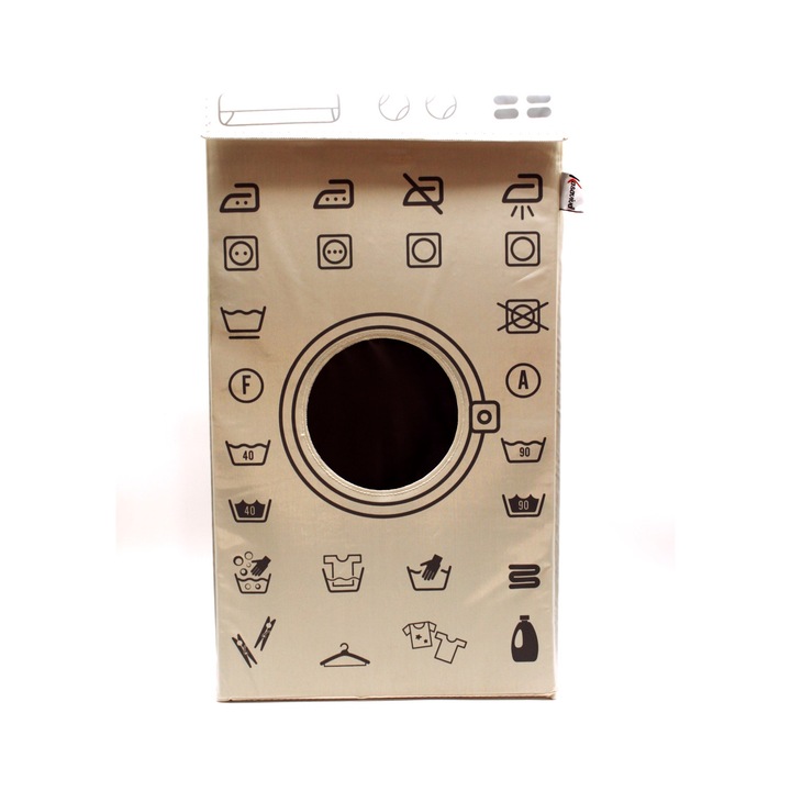 Cos pliabil pentru rufe , Alb , Rombic , tip masina de spalat , 35x35x60cm