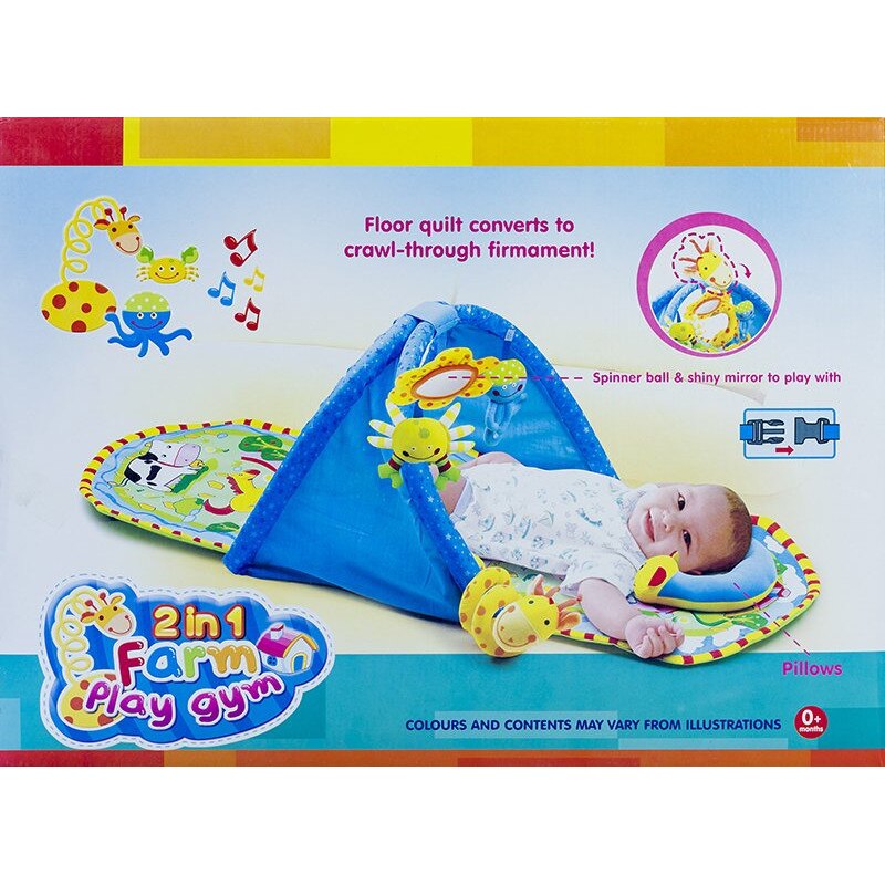 Covor educativ cu pernita pentru bebe 2 in 1, 124 cm