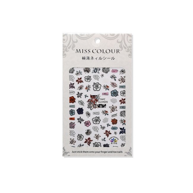 Stickere autoadezive pentru unghii, MoonbasaNails, Model floral R196