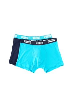 Puma, Set de boxeri cu banda cu logo in talie - 2 perechi, Bleumarin/Albastru aqua/Alb Puma, Set de boxeri cu banda cu logo in talie - 2 perechi, Bleumarin/Albastru aqua/Alb