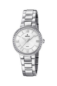 Festina, Ceas de otel inoxidabil decorat cu cristale, Argintiu Festina, Ceas de otel inoxidabil decorat cu cristale, Argintiu