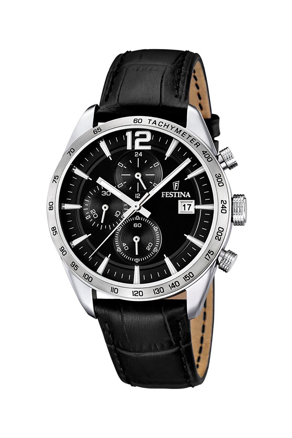 Festina, Ceas cronograf cu o curea de piele, Negru