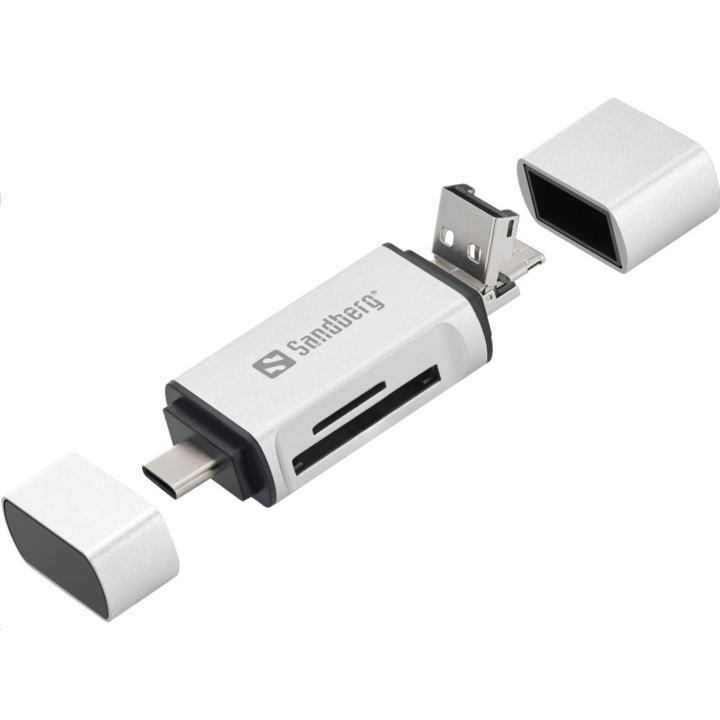 Sandberg Card Reader USB-C+USB+MicroUSB четец на карти Сребърен