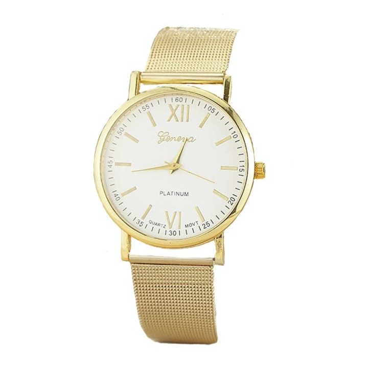 Ceas Geneva Dama Quartz Casual Elegant Gold, curea din metal (medwqfwsh), afisaj Analog, Alb