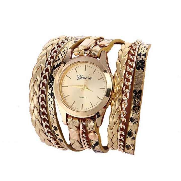 Ceas Dama Quartz Geneva Casual Elegant Gold, CP9797GD, curea din piele, afisaj analog