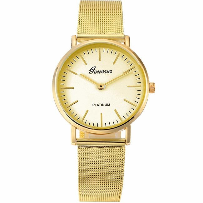 Ceas Dama Quartz Geneva Casual Elegant Gold, CP9895GD, curea din metal (mesh), afisaj analog